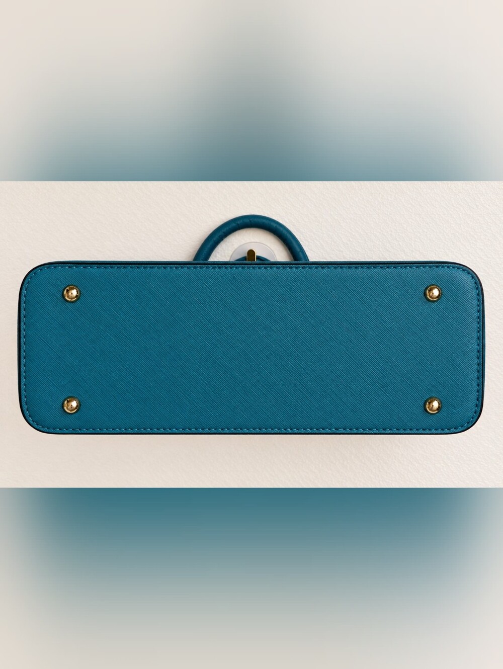 Teal Structured Handbag, Gold Accents - Picture 5 of 8